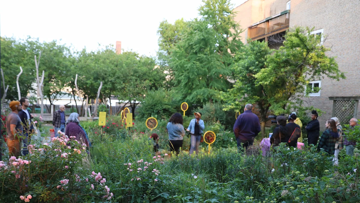 People standing in a chicago garden